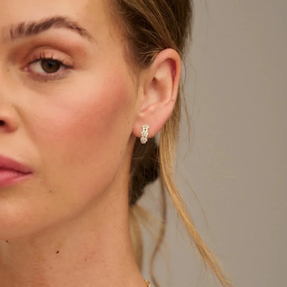 KATE SPADE • Crystal Clear Myosotis Flower Huggies Hoop Earrings_2